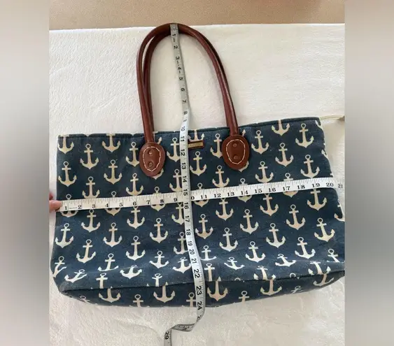Sun N Sand Nautical Anchor Print Tote Bag with Brown Handles Blue