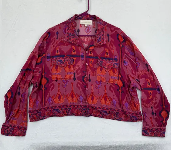 Love the Label Button Down Shirt Top Womens L Long Sleeve Patterned Pockets Pink Size L - Image 1