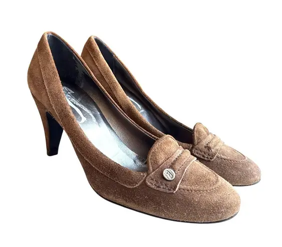 Belle by Sigerson Morrison Chocolate Brown Suede High Heel Loafer Size 8.5