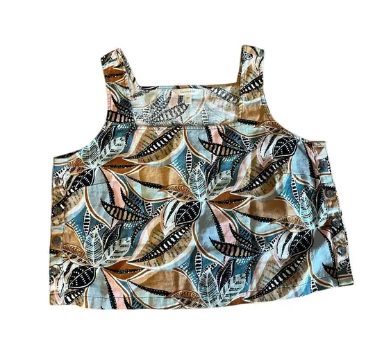 Garnet Hill Women's Top Floral Sleeveless Button-Up Crop Top