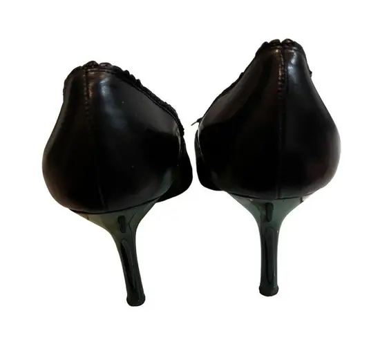 St. John Corset Heels Black Leather and Suede Stiletto, Sz 7