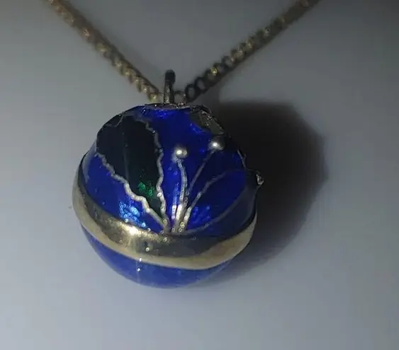 Russian Enamel Egg Vintage 925 Sterling Silver Pendant Necklace 12K Gold Filled Blue