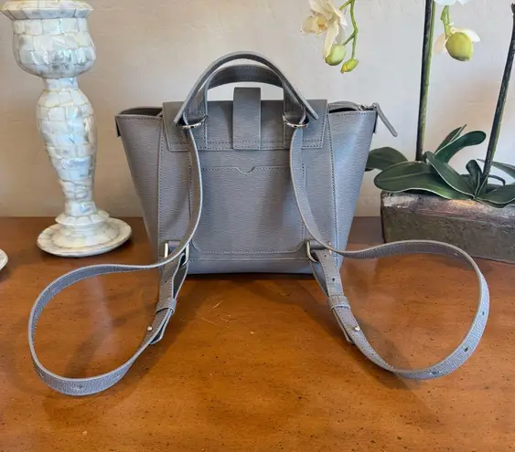 Senreve Mini Maestra Bag Storm Grey Leather Convertible Backpack Tote Gray