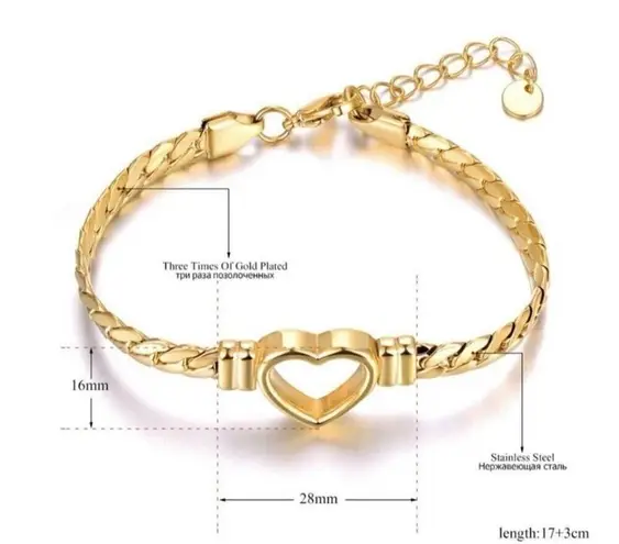 Silver Plated Snake Chain Heart Bracelet Stainless Steel Womens Jewelry European