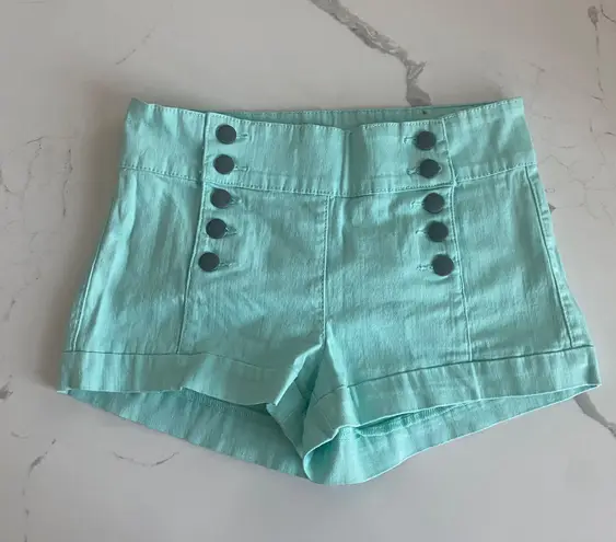 Forever 21 Women's Multiple Buttons Denim Shorts High Waist Jean Shorts Mint