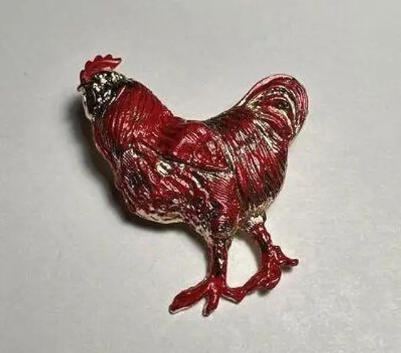 Rafaelian Bird Rooster Chicken Brooch Pin Red Paint / Gold Tone