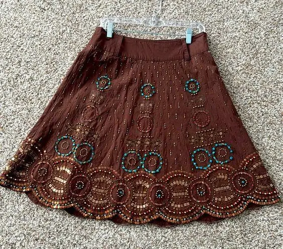 Basi and Maude embroidered embellished beaded brown western skirt size 6