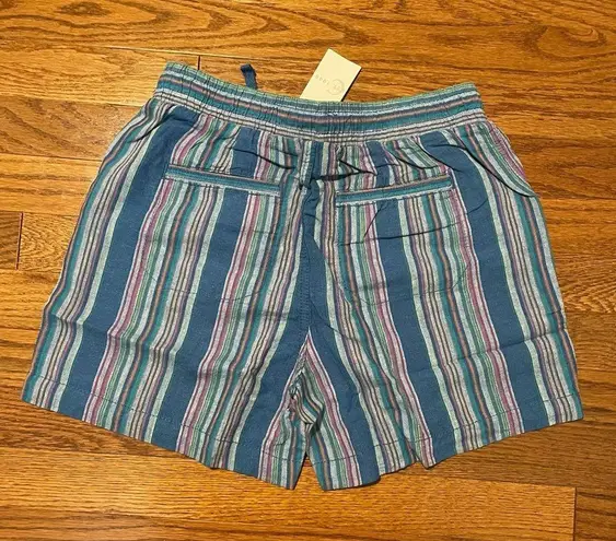 Blue striped drawstring linen Shorts with front pockets size XS