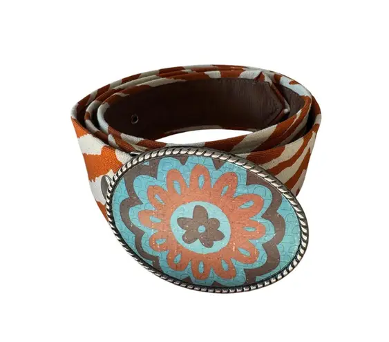 Loopty Loo Western Buckle with Animal Print Fabric Belt Brown