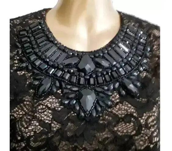 Haute Hippie NWT Black Lined Lace Sleeveless Beaded Dress Size 8 MSRP $495