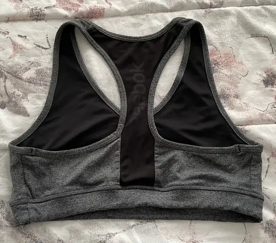 Reebok Raceback Gray Black Athletic Sport Bra, size M