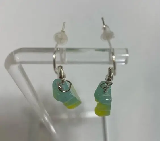 NEW Y2K gummy bear earrings silver blue green resin pierced