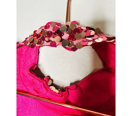 Maeve ANTHROPOLOGY Pink Sequin Mock Neck Bell Sleeve Mini Dress NWT Size XS