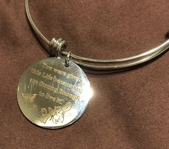 STRONG ENOUGH Bracelet Stainless Steel Silver Expanding Bangle NEW Inspirational