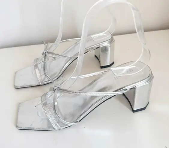 By Far June Metallic Bow Strap Square Toe Sandal 35 Silver Size undefined