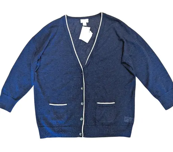 Caslon Nordstrom Cardigan Sweater Womens XL Linen Navy Blue Tan Boyfriend NWT