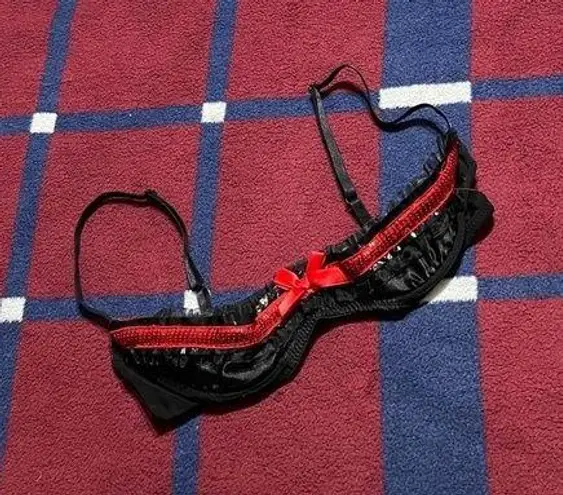 Frederick's of Hollywood Frederick’s Of Hollywood black and red sequins Open Half Cup Lingerie Bra