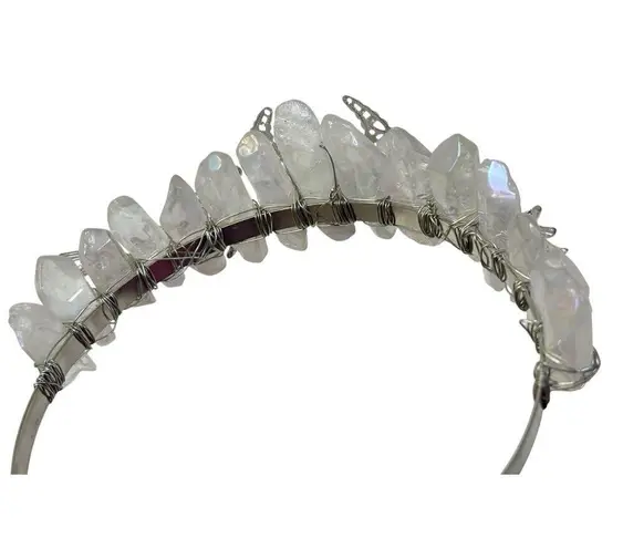 Aura Natural Raw Clear Quartz Angel Crystal Goddess Tiara Crown Wrapped Silver