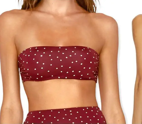 Vix Paula Hermanny Lola Polka Dot Basic Bandeau Large Strapless Bikini Swim Top Red - Image 1