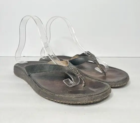 Olukai  Paniolo Brown Leather Sandals Flip Flop Size 8 Women’s