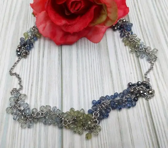 Coldwater Creek Silver Tone Long Station Chain Necklace Blue Ombre Crystal 36"