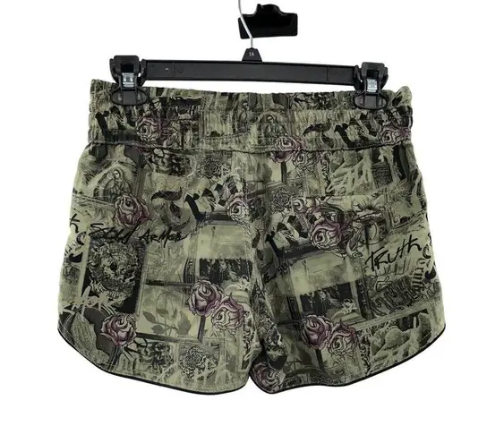 Truth Soul Armor Shorts Juniors 7 Green Black Roses Drawstring Pocket Y2K Size undefined