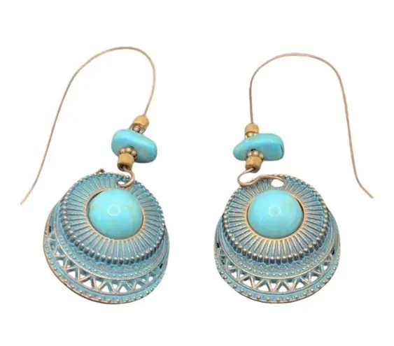 Unique Ethnic Boho Style Beaded Bronze Turquoise Classic Drop Earrings Blue