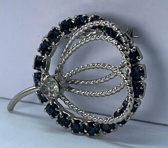 Vintage Blue  and clear crystal brooch