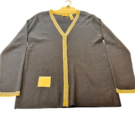 Y2K Liz Claiborne Collection Navy Blue Cardigan Sweater with white Trim Women L Size L