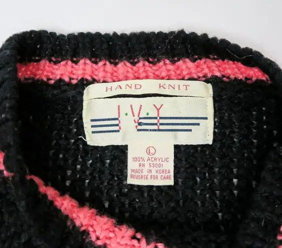 Vintage 80s Ivy Handmade Knit Floral Sweater Size L