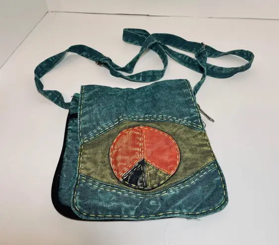 Peace Patchwork Crossbody Denim Purse Bag Multiple