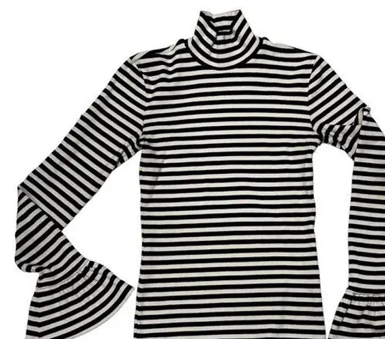 Stockholm Atelier & Other Stories Trumpet Sleeve Turtleneck Striped Top Size 2 Black