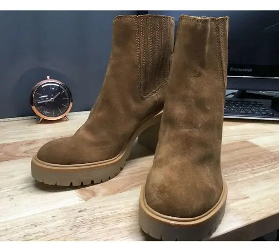 Dolce Vita Caster H2O Boots Womens 10 Brwon Suede Zip Stacked Heel Ankle Boots Brown