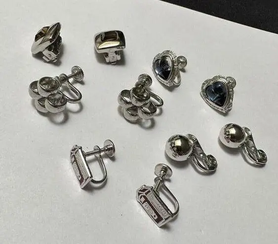 Lot Of 5 Silver Tone Clip On Screw On Earrings Mix