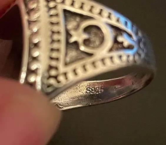 S925 silver natural obsidian ring size 9