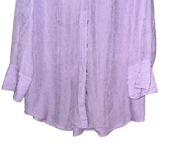Coldwater Creek Top Womens Medium Purple Crinkle Button Up Collared Blouse