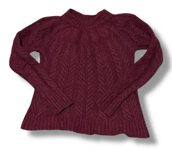 Tuckernuck Peacock Sweater Womens Merlot Wool Fisherman Cableknit Crewneck XS Red