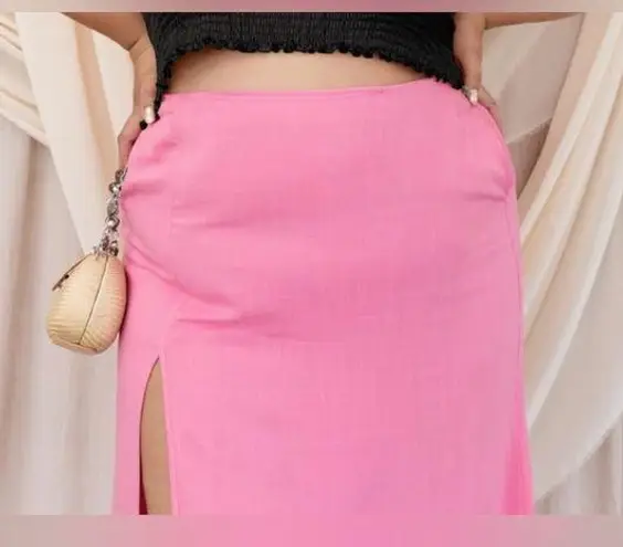 Pink Midi Pencil Skirt with Slit for Night Out Size 2X