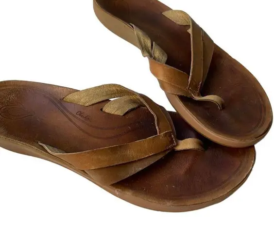 Olukai  Kaekae Tan Brown Leather Flip Flop Sandals Size 8.5-9