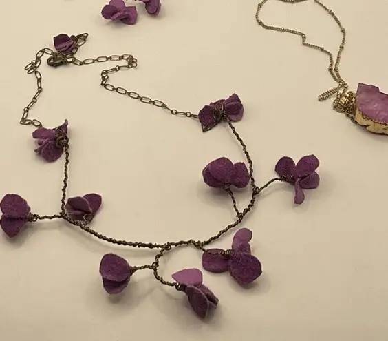 Vintage 3 Floral Wired Strand Purple Fuchsia Spacer Necklace W/ Paired N…