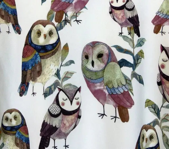 The Moon Owl All Over Print Dress Womens L Off White Short Sleeves Mod Kidcore