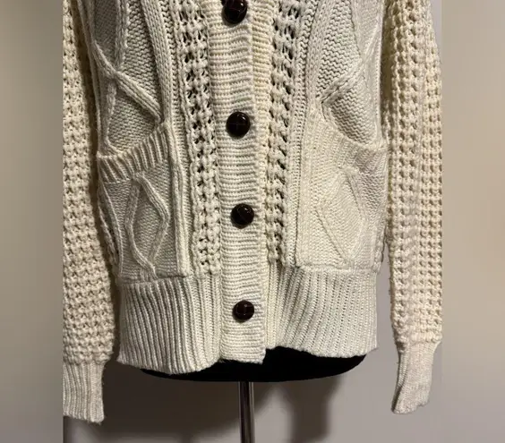 None EUC Vintage 100% Acrylic Cream Cable Knit Cardigan size medium