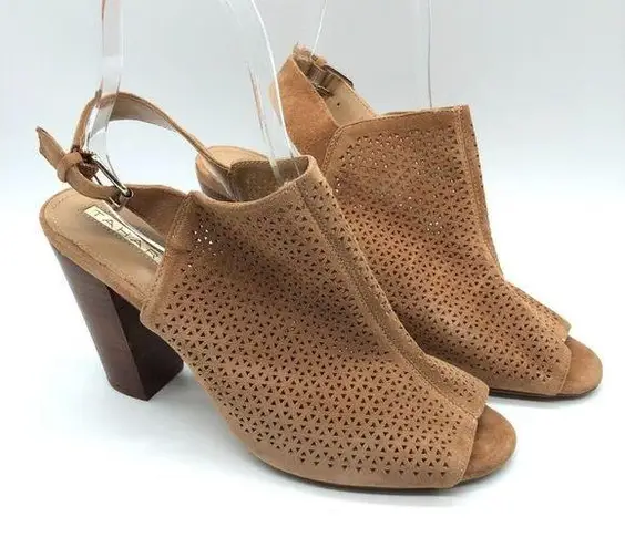 Tahari Womens Margaret Sandals Suede Slingback Laser Cut Open Toe Beige Size 10M