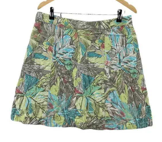 Christopher & Banks Skirt Womens 12P Green Linen Rayon Tropical Print Side Zip