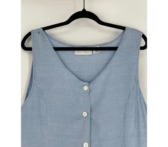 Passports Women Blue Sleeveless Button Front Embroidery Fit & Flare Dress Size L Size L