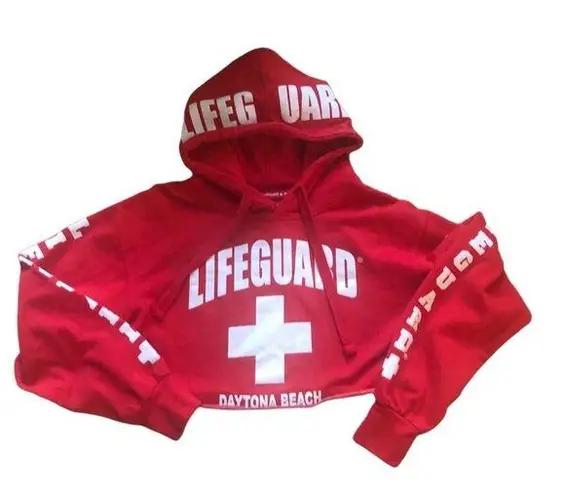 Lifeguard Licensed Cropped  LS Graphic Logo Red Hoodie Sweatshirt S SEXY Cover Up