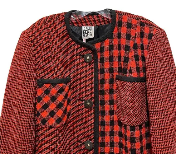 Ruty Paris Vintage Gingham Checkered Button Down Jacket Coat Red Black Size 42 Size L