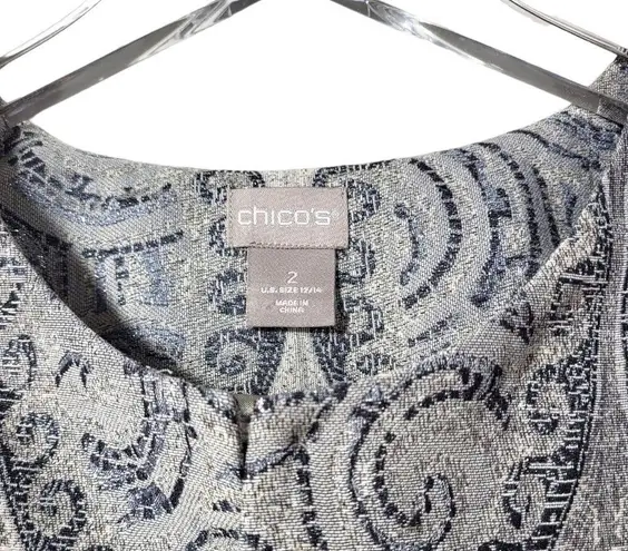 Chico's Chico’s Convertible Faux-Fur Cuff Jacquard Jacket in Taupe/Blue