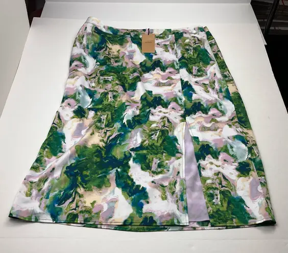 Halogen  Women SZ 1X Green Lavender Watercolor Midi Maxi Skirt Elastic Waist‎ NEW - Image 1