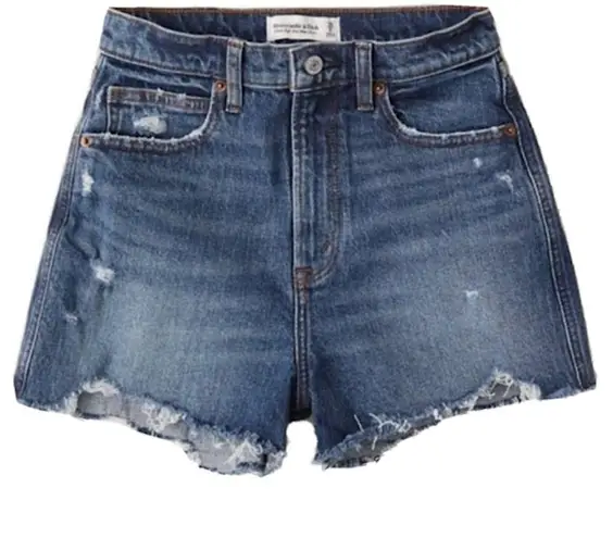 Abercrombie & Fitch Abercrombie Ultra High Rise Mom Short Denim Cutoffs Medium Destroy Blue 28 / 6